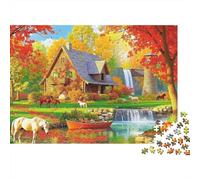 Puzzle da 1000 pezzi con scena di baita autunnale, cascata e paesaggio autunnale per adulti, gioco educativo, decorazione per la casa, difficile e stimolante, ideale per compleanni70x50 cm.