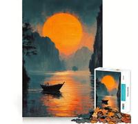 Puzzle da 1000 pezzi con scena di barca al tramonto per adolescenti, gioco di logica, passatempo rilassante, taglio perfetto, regalo classico 38x52cm
