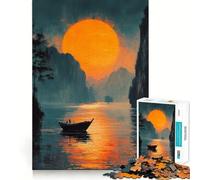 Puzzle da 1000 pezzi con scena di barca al tramonto per adolescenti, gioco per esercizi mentali, relax mentale, design, assemblaggio, lista dei desideri di Babbo Natale 50x75cm