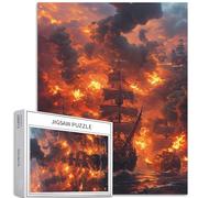 Puzzle da 1000 pezzi con scena di battaglia della flotta dei pirati, per adulti, scena che brucia la fiamma, puzzle artistico impegnativo per giochi di attività familiari, puzzle colorato fai da te