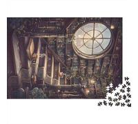 Puzzle da 1000 pezzi con scena di biblioteca vintage, bussola vintage e porta, per giochi educativi per adulti, bellissima decorazione, regalo di compleanno per uomini e donne, 52x38 cm