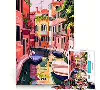 Puzzle da 1000 pezzi con scena di canale di Venezia dai colori pastello,illustrazione artistica minimalista,taglio preciso,gioco stimolante per la mente,rilassante,decorazione natalizia (38x26cm)