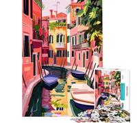 Puzzle da 1000 pezzi con scena di canali di Venezia in stile pastello illustrazione minimalista gioco rilassante giocattolo avvincente per coltivare la pazienza ottimo regalo di compleanno (38x26cm)
