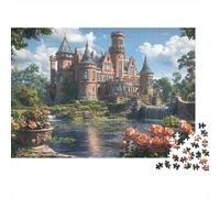 Puzzle da 1000 pezzi con scena di castello e giardino, antico castello vicino ad acque calme, gioco educativo per adulti, bellissima decorazione, sfida di alta difficoltà, compleanno, 52x38cm