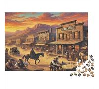 Puzzle da 1000 pezzi con scena di città del selvaggio West al tramonto, gioco educativo per adulti, decorazione per la casa, sfida di alta difficoltà, regalo di compleanno. 70x50 cm/1000 pezzi