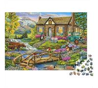 Puzzle da 1000 pezzi con scena di cottage rustico, casa in pietra vicino a un ruscello, gioco educativo per adulti, decorazione per la casa, difficile, stimolante, regalo di compleanno, 70x50cm