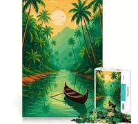 Puzzle da 1000 pezzi con scena di fiume tropicale e barca, pezzi ben definiti, gioco per lo sviluppo delle capacità cognitive, divertimento e relax, decorazione natalizia (50x75cm)