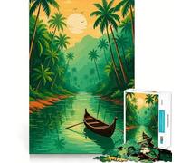 Puzzle da 1000 pezzi con scena di fiume tropicale e barca, pezzi ben definiti, gioco per lo sviluppo delle capacità cognitive, divertimento e relax, decorazione natalizia (38x52cm)