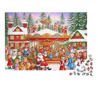 Puzzle da 1000 pezzi con scena di giostra natalizia. Babbo Natale sulla giostra festiva. Gioco educativo per adulti. Bellissima decorazione. Difficile e stimolante. Compleanno. 38x26 cm.