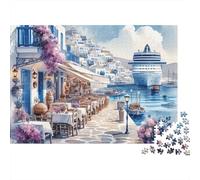 Puzzle da 1000 pezzi con scena di porto mediterraneo, città costiera greca e strada, gioco educativo per adulti, decorazione per la casa,difficoltà, di compleanno. 38x26cm/1000pcs