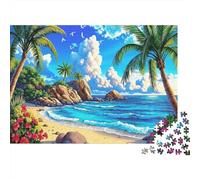 Puzzle da 1000 pezzi con scena di spiaggia tropicale, spiaggia rocciosa e onde dell'oceano, per adulti, gioco educativo, decorazione per la casa, difficile, stimolante, per compleanni, 52x38 cm