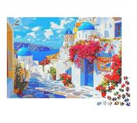 Puzzle da 1000 pezzi con scena di strada di Santorini, cupole blu di Santorini per adulti, gioco educativo, decorazione per la casa, sfida ad alta difficoltà, 38x26 cm