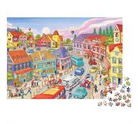 Puzzle da 1000 pezzi con scena di strada di un villaggio, piazza cittadina colorata, per adulti dai 12 anni in su, gioco educativo, decorazione per la casa, per compleanni, 52x38 cm