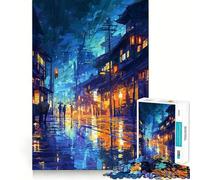 Puzzle da 1000 pezzi con scena di strada in una notte piovosa, ideale per adolescenti Rafforza la memoria, calma e relax Bordi lisci (50x75cm)
