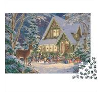 Puzzle da 1000 pezzi con scena di una casetta natalizia, casa innevata con renne, gioco educativo per adulti, decorazione per la casa, sfida ad alta difficoltà, compleanno, 38x26 cm