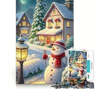 Puzzle da 1000 pezzi con scena di villaggio invernale e pupazzo di neve per adolescenti, gioco di puzzle per allenare la mente, gioco di gruppo, arte da assemblare, regalo classico (38x26cm)