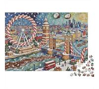 Puzzle da 1000 pezzi con scena natalizia di Londra, bastoncino di zucchero e Tower Bridge, per adulti, giochi educativi, decorazione per la casa, per compleanni, 70x50 cm.