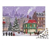 Puzzle da 1000 pezzi con scena natalizia di strada, città innevata con negozio verde, gioco educativo per adulti, decorazione per la casa, sfida di alta difficoltà, compleanno, 52x38cm