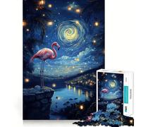 Puzzle da 1000 pezzi con scena notturna di fenicottero rosa, ideale per adolescenti Migliora la memoria, favorisce il rilassamento mentale e crea un'atmosfera creativa (38x52cm)