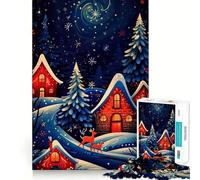 Puzzle da 1000 pezzi con scena notturna di un villaggio invernale,ideale per ragazzi,gioco stimolante per la mente,montaggio sicuro e divertente per tutta la famiglia (38x26cm)