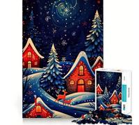Puzzle da 1000 pezzi con scena notturna di un villaggio invernale,senza sbavature,con pezzi ben tagliati,portatile e adatto ai viaggi (38x52cm)