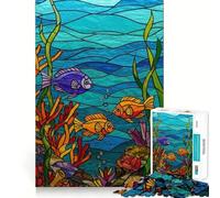 Puzzle da 1000 pezzi con scena sottomarina in vetro colorato e pesci, per adulti e ragazzi, gioco di logica, per il tempo libero, con bordi precisi, decorazione murale 50x75cm