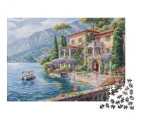 Puzzle da 1000 pezzi con scenario di villa sul lago, villa italiana in riva al lago, gioco educativo per adulti, decorazione per la casa,difficoltà, di compleanno per uomini e donne, 38x26 cm