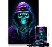 Puzzle da 1000 pezzi con scheletro al neon per adulti, gioco per allenare la mente, divertente e rilassante, opera d'arte da assemblare (38x52cm)