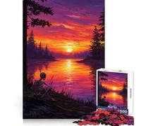 Puzzle da 1000 pezzi con scheletro che contempla il tramonto in riva al lago, ideale per adolescenti Gioco di logica fine, passatempo rilassante, design elegante e raffinato 50x75cm