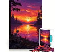 Puzzle da 1000 pezzi con scheletro che contempla il tramonto in riva al lago, ideale per adolescenti Gioco di logica fine, passatempo rilassante, design elegante e raffinato 50x75cm
