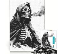 Puzzle da 1000 pezzi con scheletro che fuma una sigaretta, ideale per adulti e ragazzi, per migliorare la memoria, per un relax leggero e piacevole, con tagli netti e un regalo delizioso 50x75cm