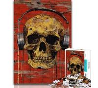 Puzzle da 1000 pezzi con scheletro che indossa le cuffie per adulti, antistress, sfida difficile, migliora l'amore tra coppie, 50x75cm