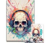 Puzzle da 1000 pezzi con scheletro che indossa le cuffie per adulti e adolescenti, gioco a quiz, decorazione da parete, regali unici per compleanno e Natale, 38x26cm