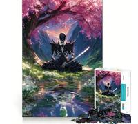 Puzzle da 1000 pezzi con scheletro di samurai in meditazione sotto un ciliegio, gioco di logica fine per adulti, passatempo, bordi netti, oggetto da collezione (38x26cm)