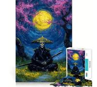 Puzzle da 1000 pezzi con scheletro di samurai sotto i ciliegi in fiore, ideale per ragazzi, gioco di logica e svago, bordi lisci, regalo di alta qualità (38x52cm)