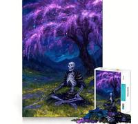 Puzzle da 1000 pezzi con scheletro di samurai sotto un albero di ciliegio in fiore, per adulti, gioco di logica intelligente, divertimento casual, bordi lisci, decorazione da parete (50x75cm)