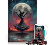 Puzzle da 1000 pezzi con scheletro di strega che danza sotto la luna piena,gioco cognitivo divertente con struttura a incastro precisa,attività per rafforzare i legami affettivi (50x75cm)