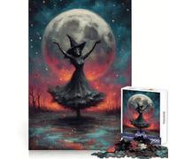 Puzzle da 1000 pezzi con scheletro di strega che danza sotto la luna piena, ideale per ragazzi, stimola la mente, è un passatempo piacevole e sicuro, perfetto come regalo di Natale (38x26cm)
