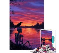 Puzzle da 1000 pezzi con scheletro e corvo al tramonto Difficile e stimolante con elementi di analisi e logica Giocattolo fai-da-te per ragazzi dai 14 anni in su (38x52cm)