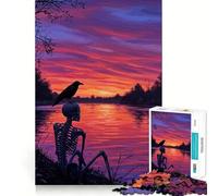 Puzzle da 1000 pezzi con scheletro e corvo al tramonto per adulti e ragazzi, ideale per migliorare la memoria, rilassare la mente e creare un'atmosfera magica, perfetto come regalo di Natale 38x52cm