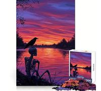 Puzzle da 1000 pezzi con scheletro e corvo al tramonto per adulti, gioco di logica puro, divertimento rilassante, tagli netti, 38x26cm
