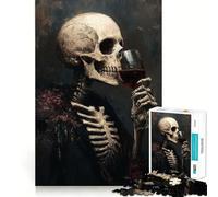 Puzzle da 1000 pezzi con scheletro e vino per adulti, gioco stimolante, divertente e silenzioso, taglio preciso, regalo speciale 38x26cm
