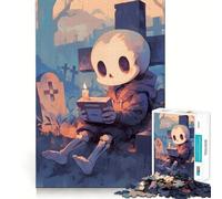 Puzzle da 1000 pezzi con scheletro giocatore nel cimitero, ideale per adolescenti, un gioco che stimola la riflessione e il divertimento, perfetto per Natale 38x52cm