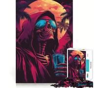 Puzzle da 1000 pezzi con scheletro in stile Synthwave per adulti, gioco di logica, ideale per il tempo libero a casa, con tagli precisi e un regalo speciale 38x26cm
