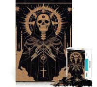 Puzzle da 1000 pezzi con scheletro in tunica nera per adolescenti, ideale per rievocare ricordi, migliorare la memoria, rilassare la mente e creare un'opera d'arte nitida 38x52cm