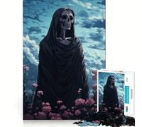 Puzzle da 1000 pezzi con scheletro in tunica nera per adulti, gioco di logica, per interni, taglio di precisione, regalo prezioso 38x52cm