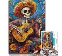 Puzzle da 1000 pezzi con scheletro messicano che suona la chitarra per adolescenti, giocattoli educativi per l'apprendimento, giochi per famiglie, regali per amici e parenti, 50x75cm