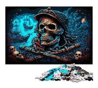 Puzzle da 1000 pezzi con scheletro pirata in cartone, relax e sfida, decorazione colorata per la casa, amici, 26X38CM/10,23x14,96 pollici.