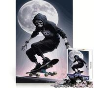 Puzzle da 1000 pezzi con scheletro skater al chiaro di luna per ragazzi, gioco di logica, divertimento al chiuso, bordi precisi, pezzo da collezione 38x26cm