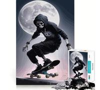 Puzzle da 1000 pezzi con scheletro skater al chiaro di luna per ragazzi, gioco di logica, divertimento al chiuso, bordi precisi, pezzo da collezione 50x75cm